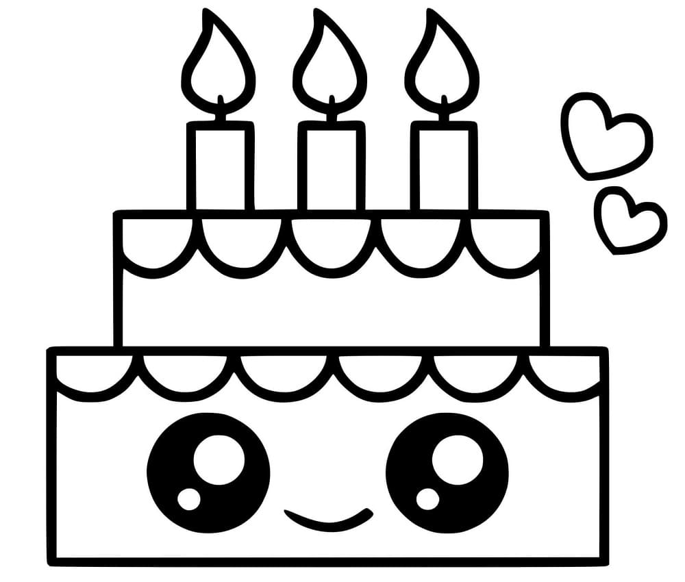 Gâteau d’anniversaire Kawaii coloring page