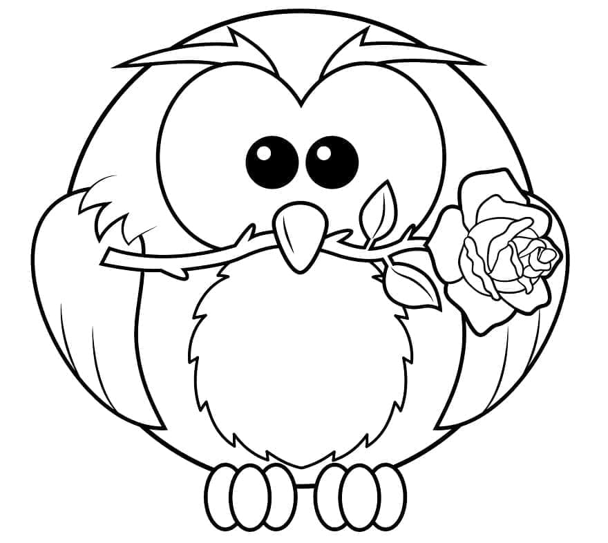 Hibou avec une Rose coloring page