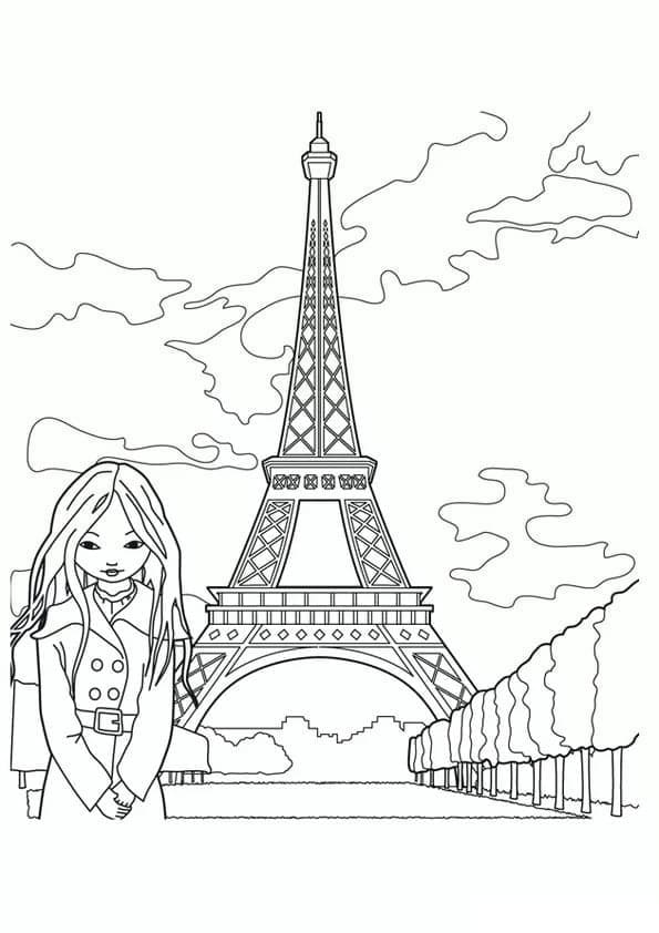 Coloriage La Fille et la Tour Eiffel