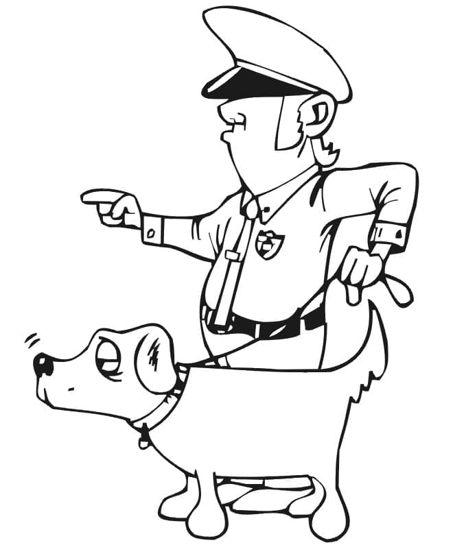 Coloriage Policier avec un Chien