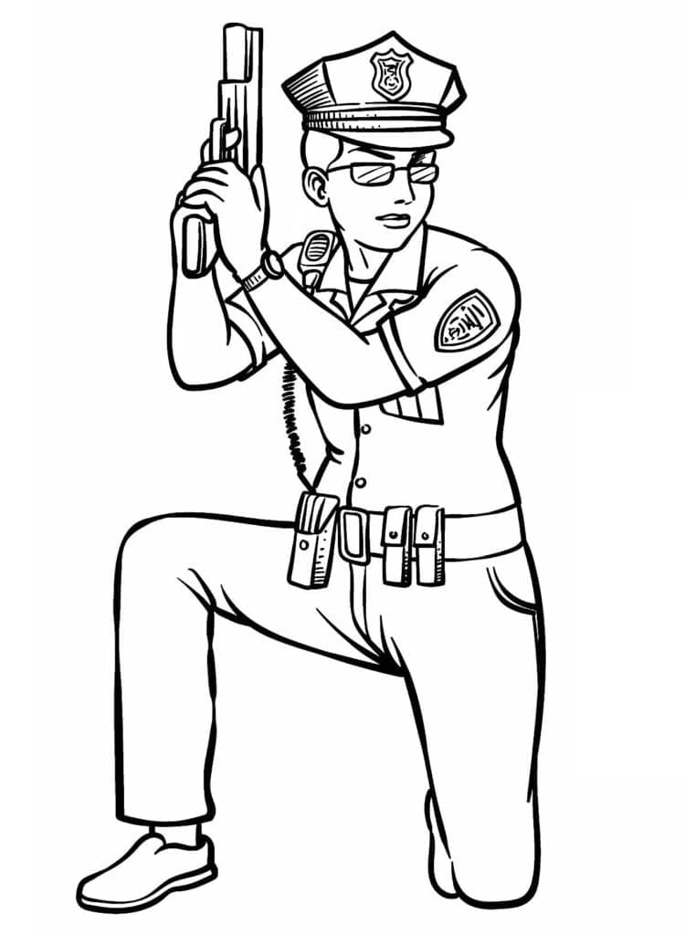 Coloriage Policier et un Pistolet
