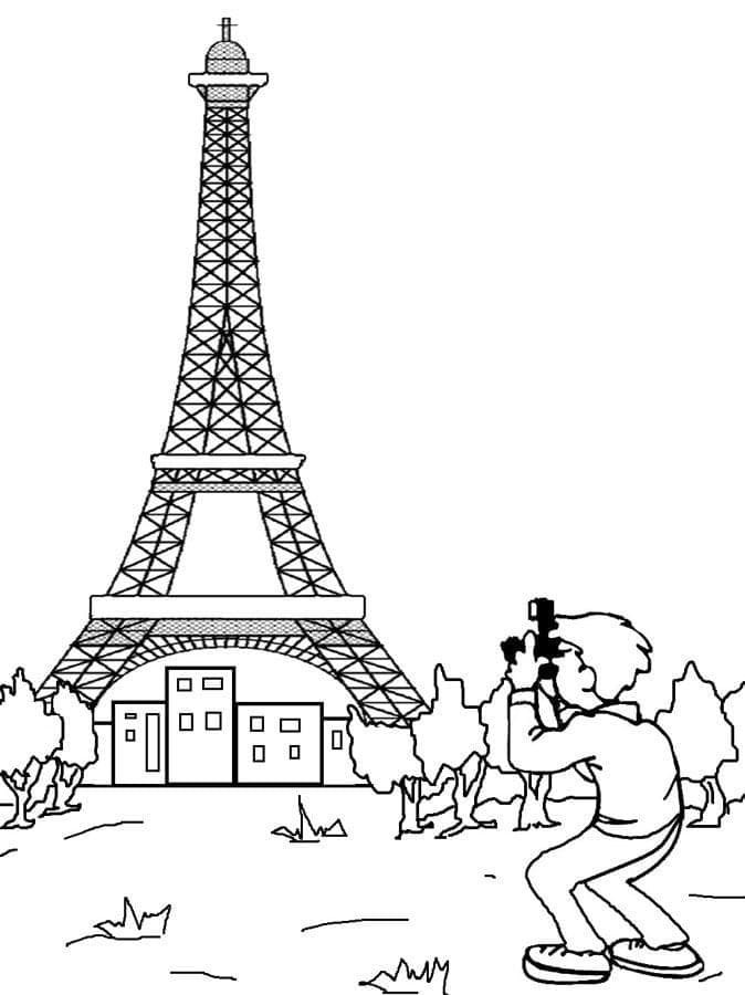 Coloriage Prendre une Photo de la Tour Eiffel