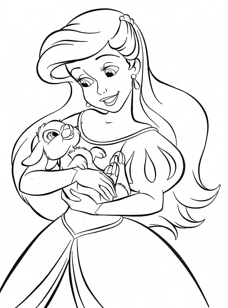 Coloriage Princesse Ariel et Petit Lapin