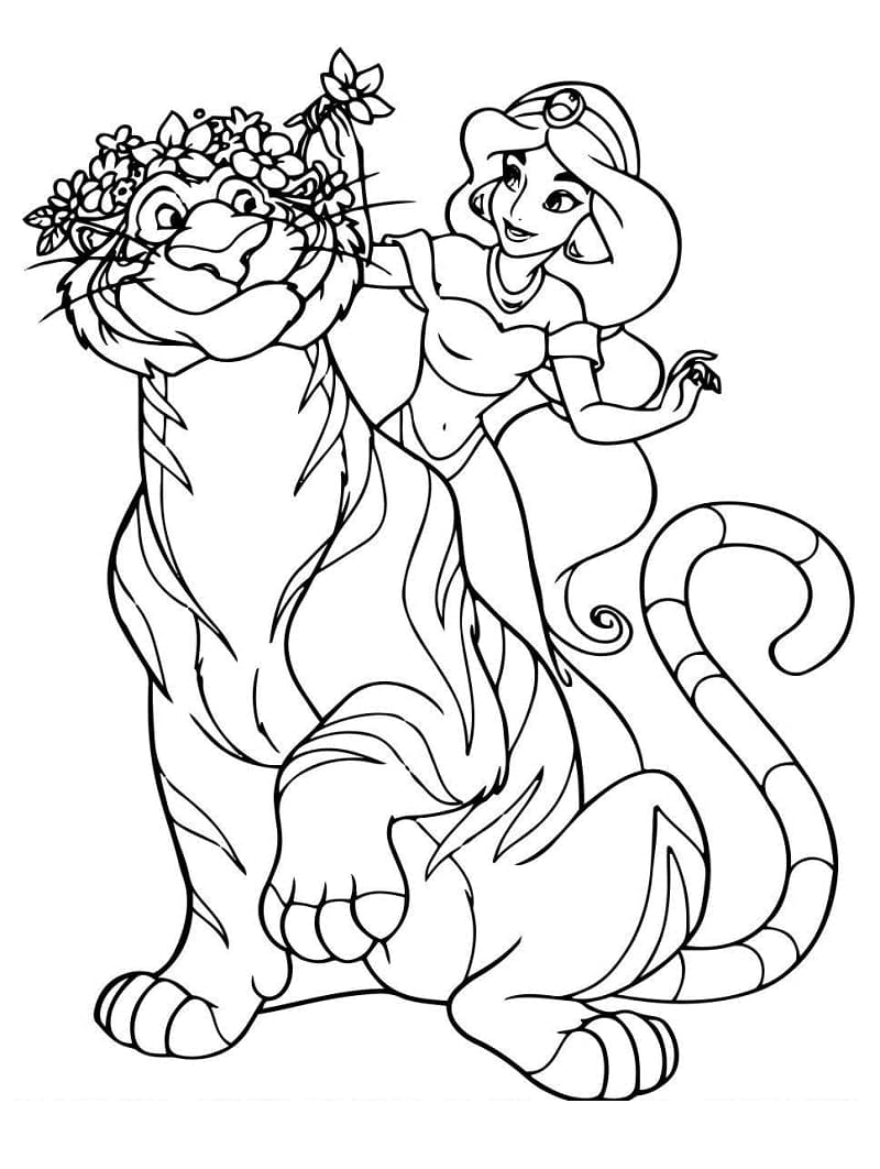 Princesse Jasmine avec Rajah coloring page