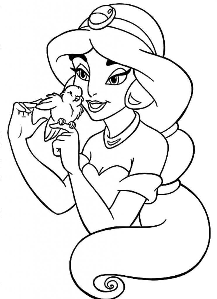 Princesse Jasmine et Petit Oiseau coloring page