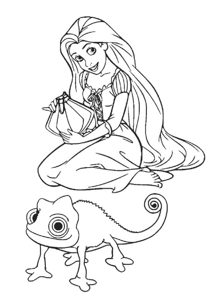 Princesse Raiponce et Pascal coloring page