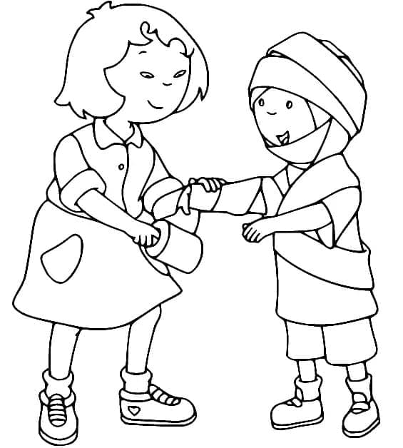 Sarah avec Caillou coloring page