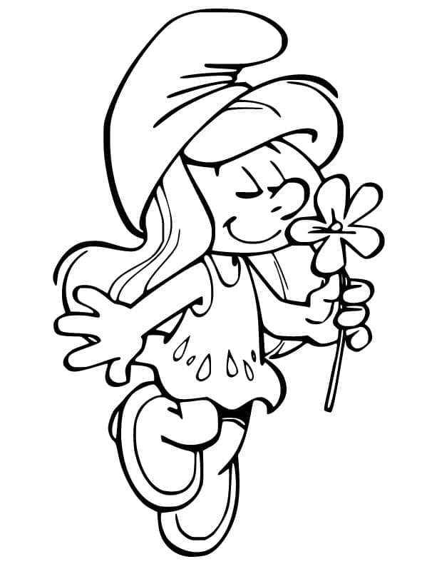 Coloriage Schtroumpfette avec une Fleur