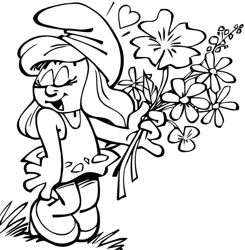 Schtroumpfette et Fleurs coloring page