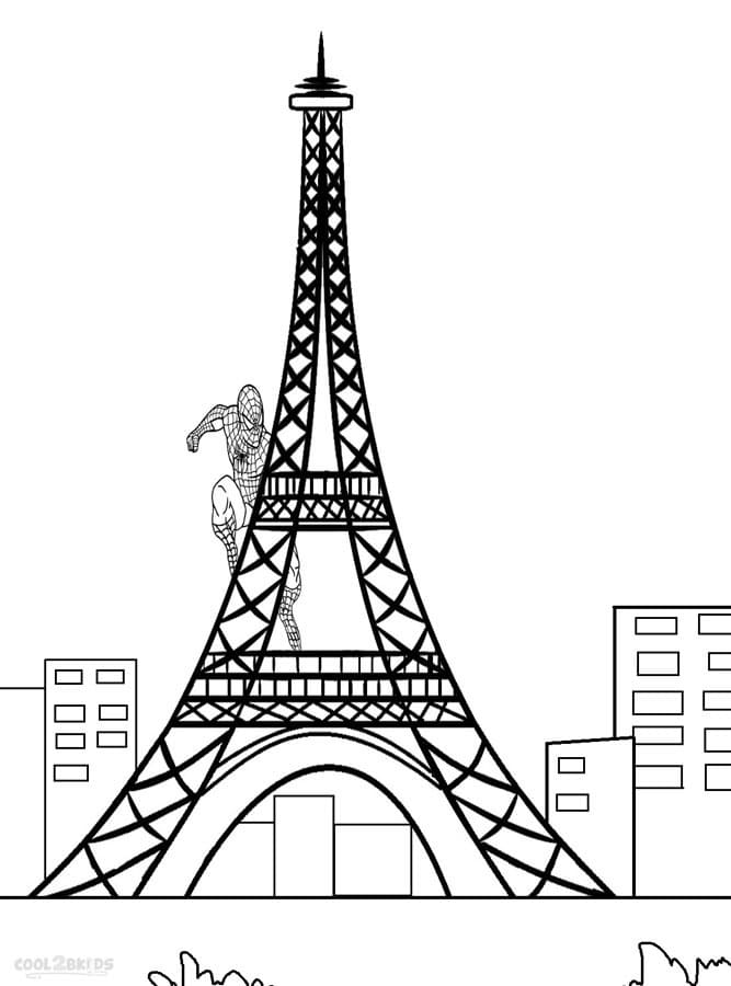 Coloriage Tour Eiffel et Spider-Man