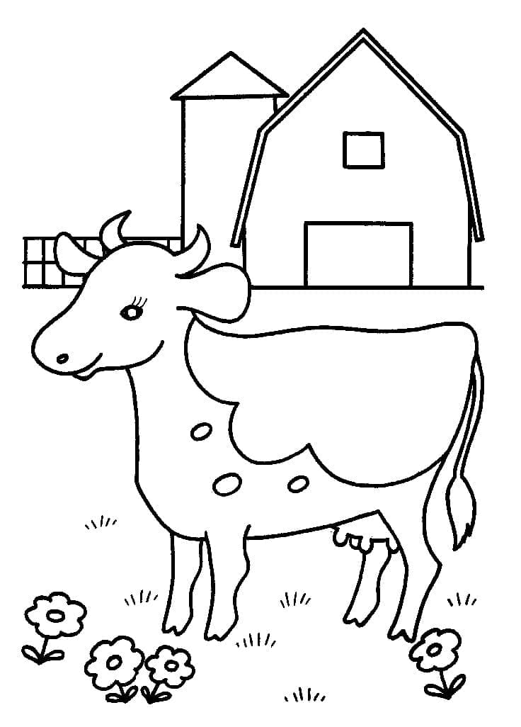 Vache et Grange coloring page