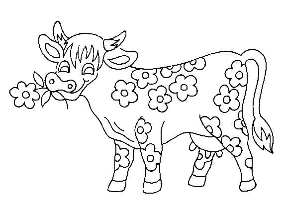 Coloriage Vache Fleur