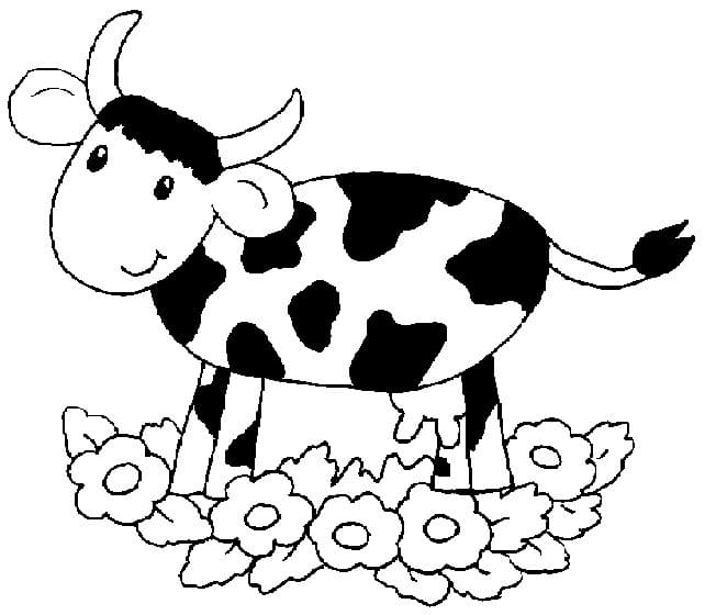 Coloriage Vache Mignonne et Fleurs