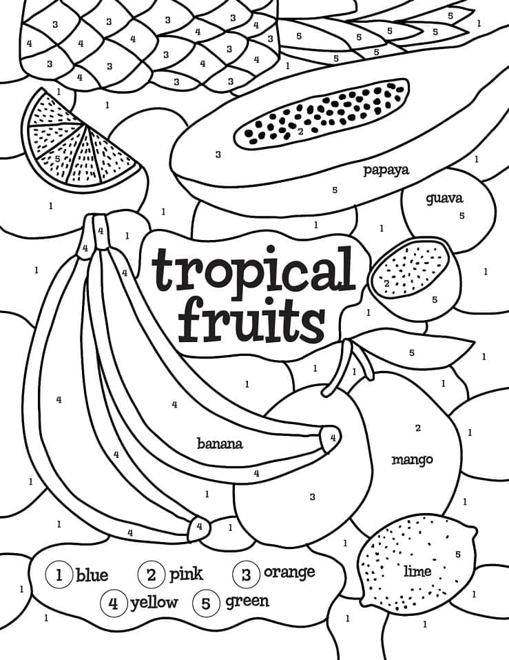 Fruits Tropicaux Coloriage par Numéro coloring page