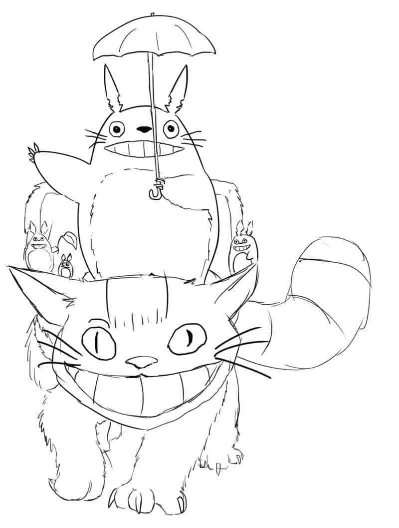 Chat-bus et Totoro coloring page