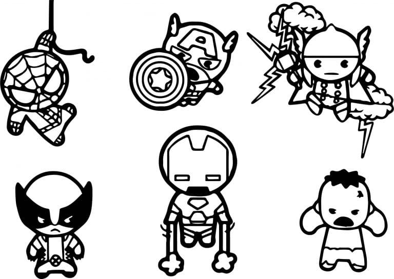 Chibi Avengers coloring page
