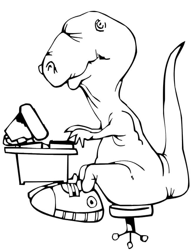 Dinosaure avec Ordinateur coloring page