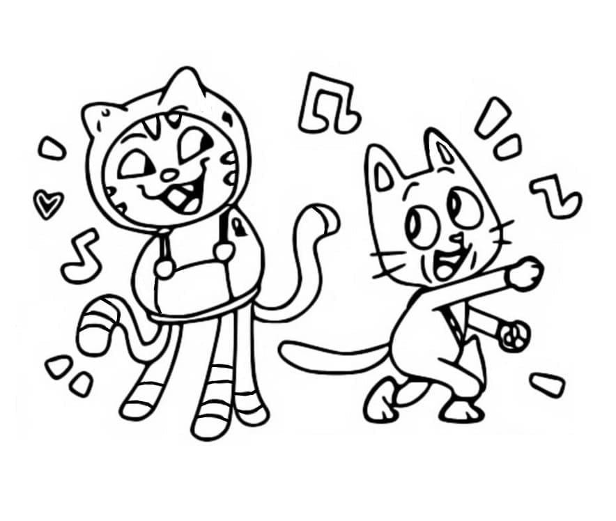 DJ Catnip et Pandy Paws Gabby Chat coloring page