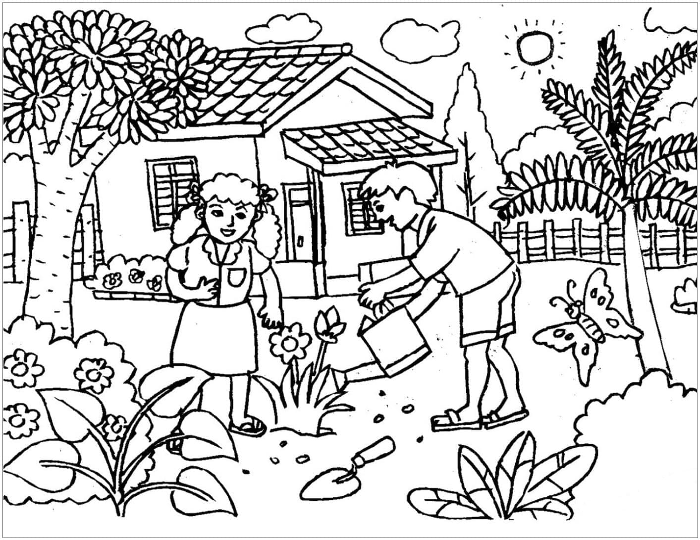 Enfants dans le Jardin coloring page