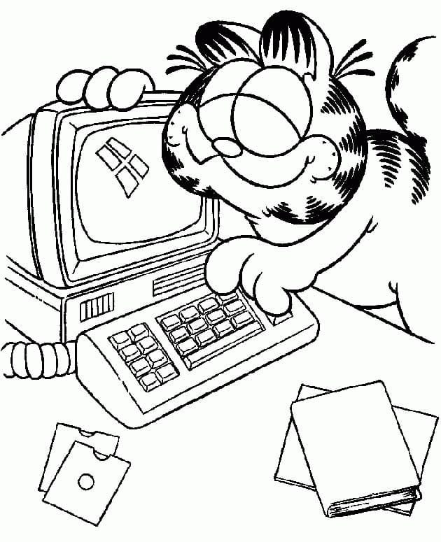 Garfield et Ordinateur coloring page