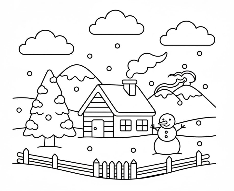 Hiver simple coloring page