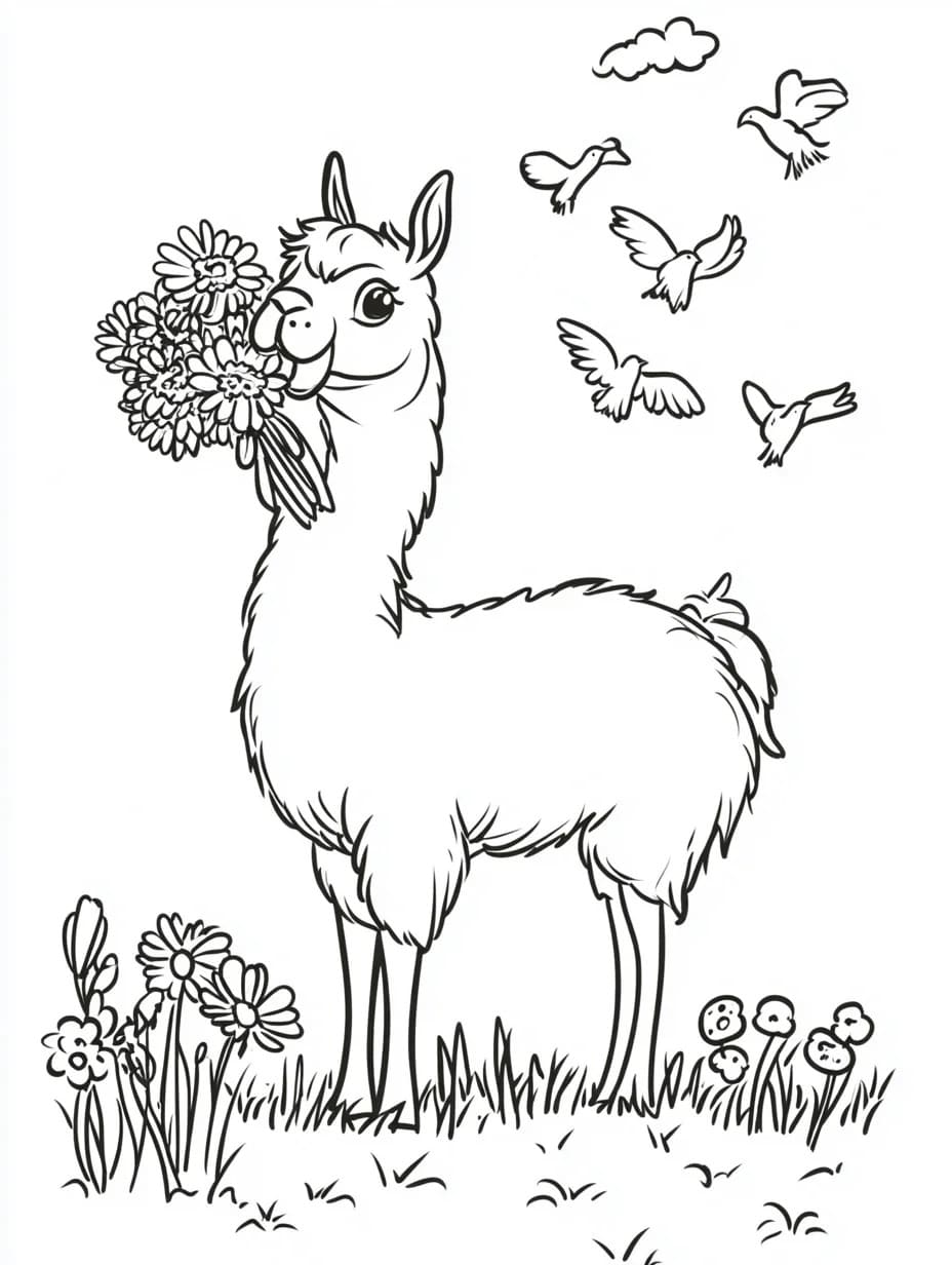 Image De Lama Et Des Fleurs coloring page