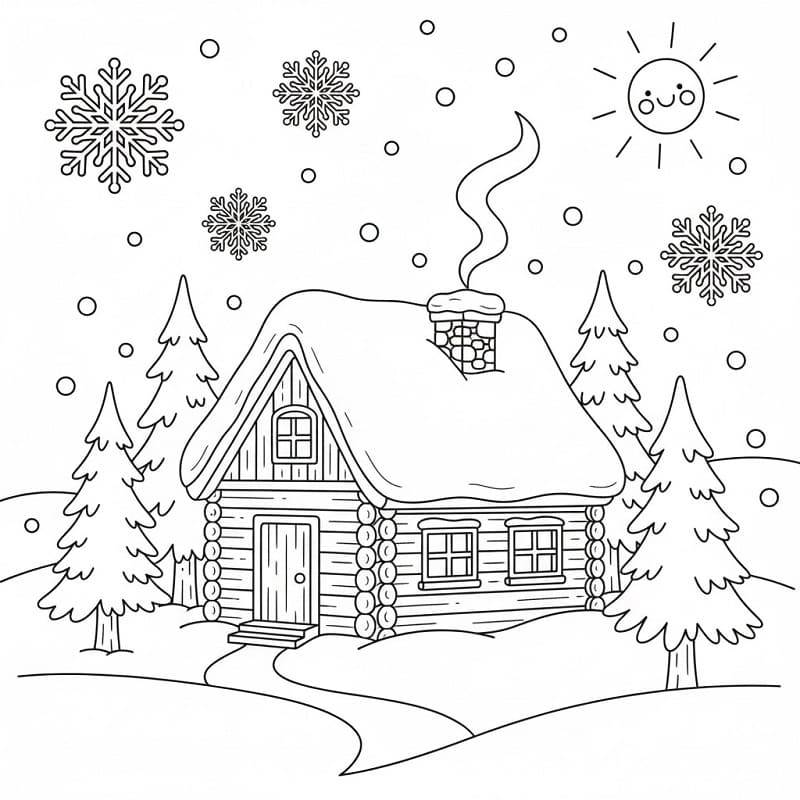 Maison d’hiver coloring page