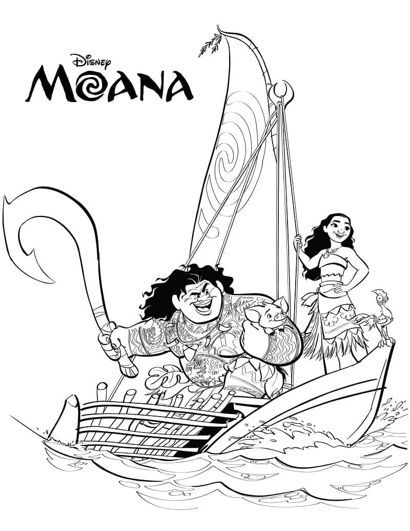 Maui et Vaiana coloring page