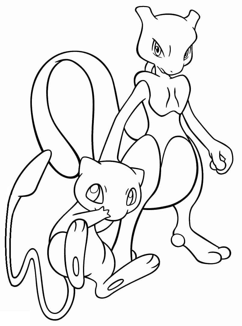 Mew et Mewtwo coloring page