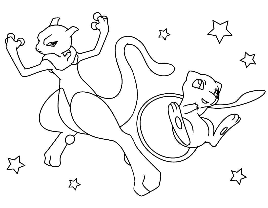 Mewtwo et Mew coloring page