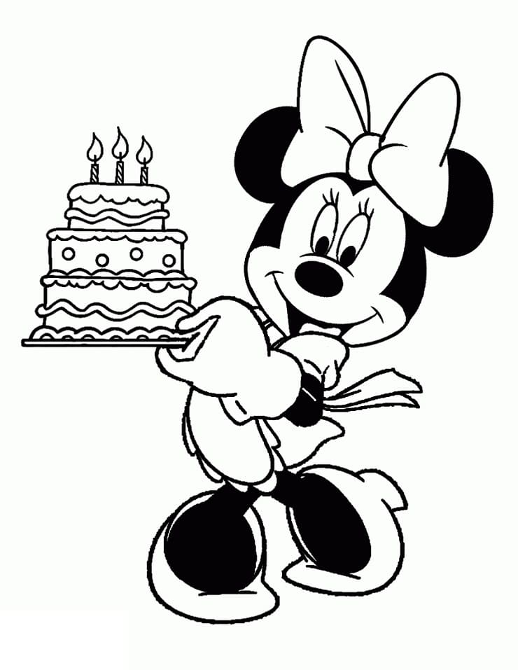 Minnie et Gâteau d’anniversaire coloring page