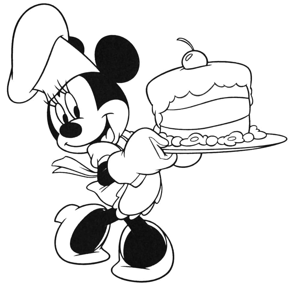 Coloriage Minnie Mouse et Gâteau