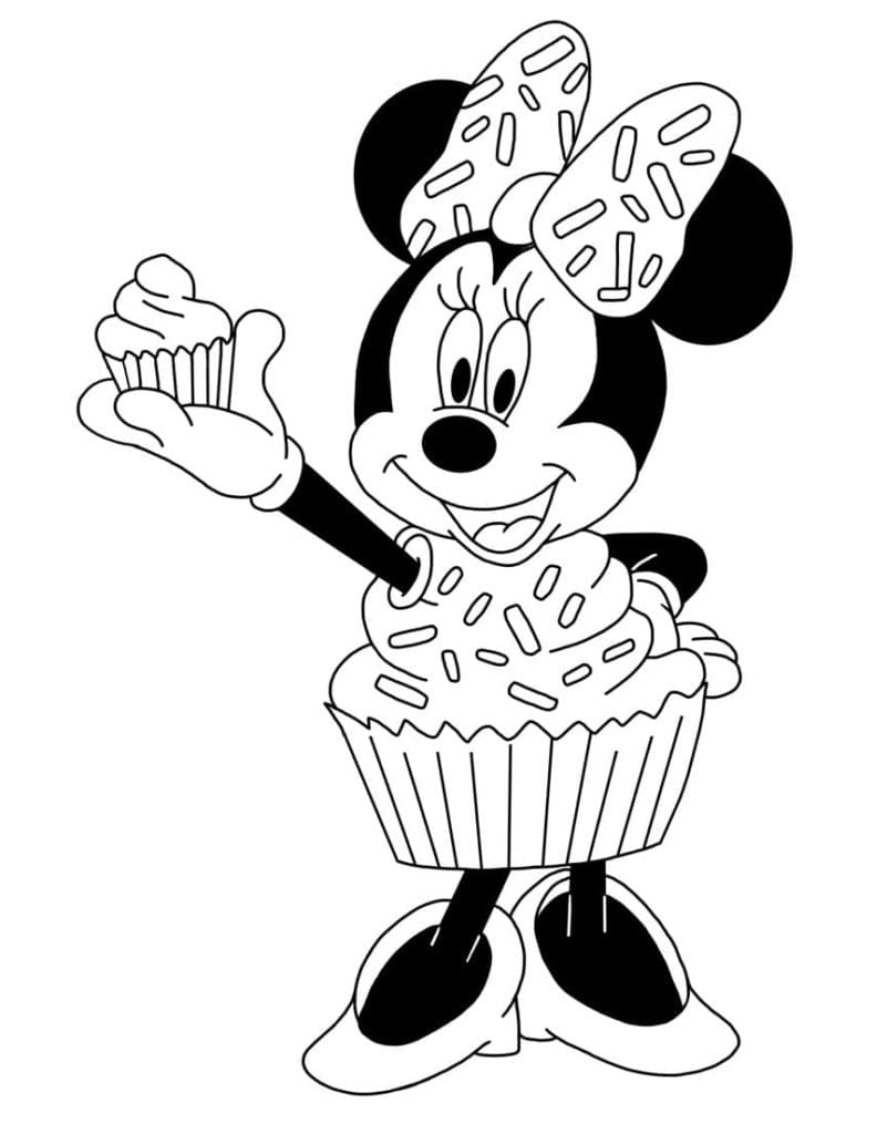 Coloriage Minnie Mouse et Petit Gâteau