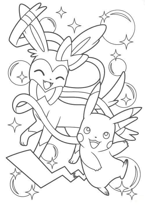 Nymphali et Pikachu coloring page