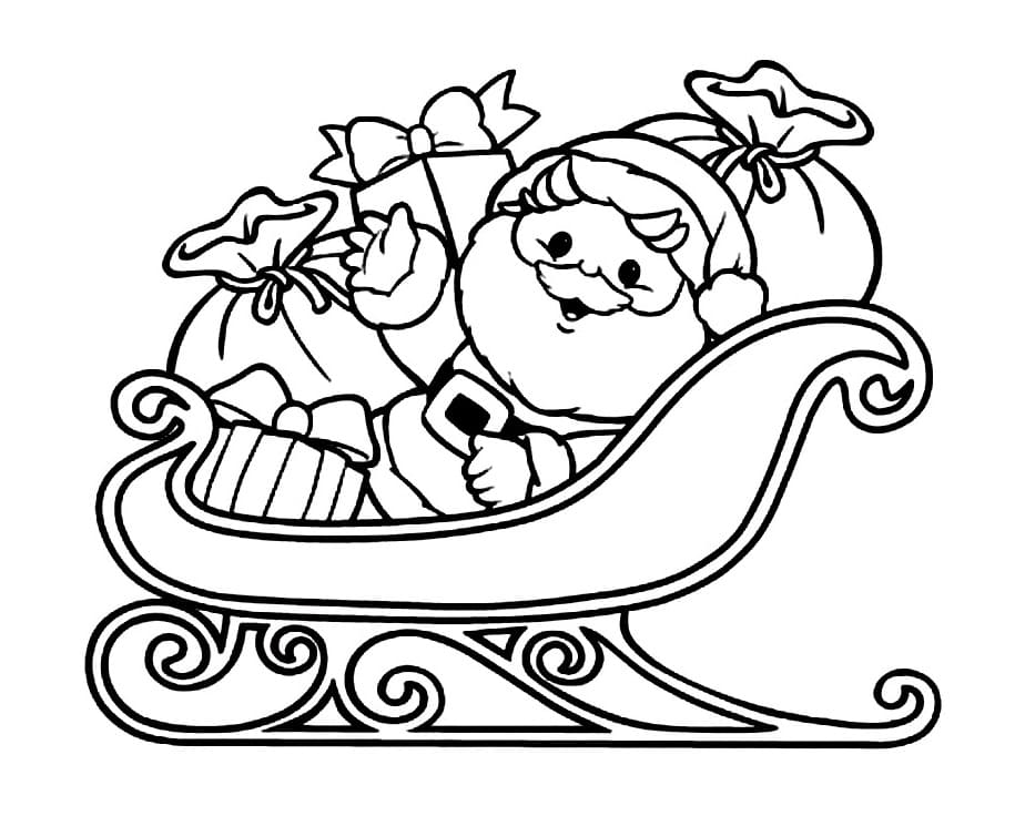 Père Noël Nignon Sur le Traîneau de Noël coloring page