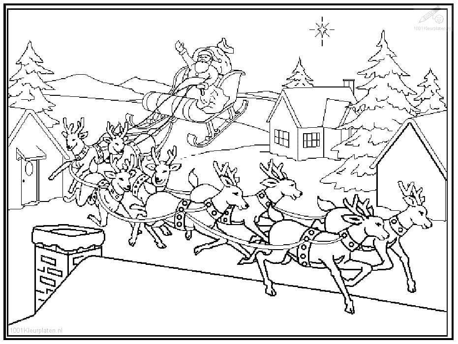 Coloriage Père Noël sur le Traîneau - télécharger et imprimer gratuit