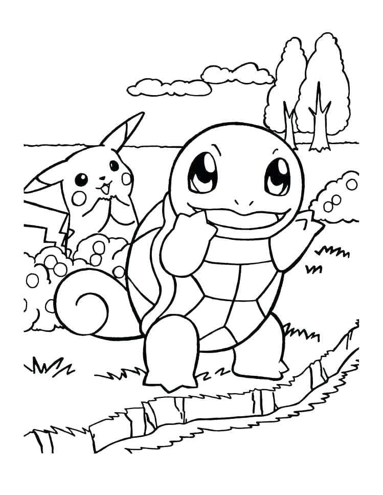 Pikachu et Carapuce coloring page