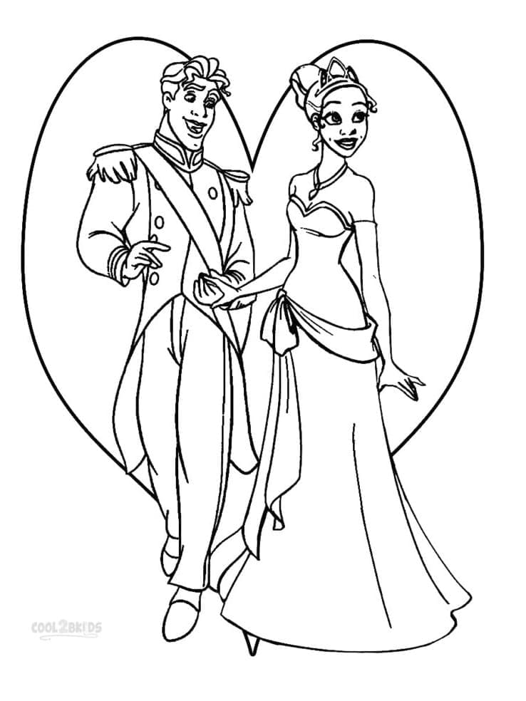Coloriage Prince Naveen et Princesse Tiana
