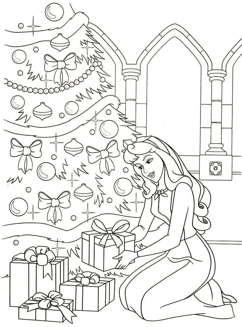 Coloriage Princesse Aurore à Noël