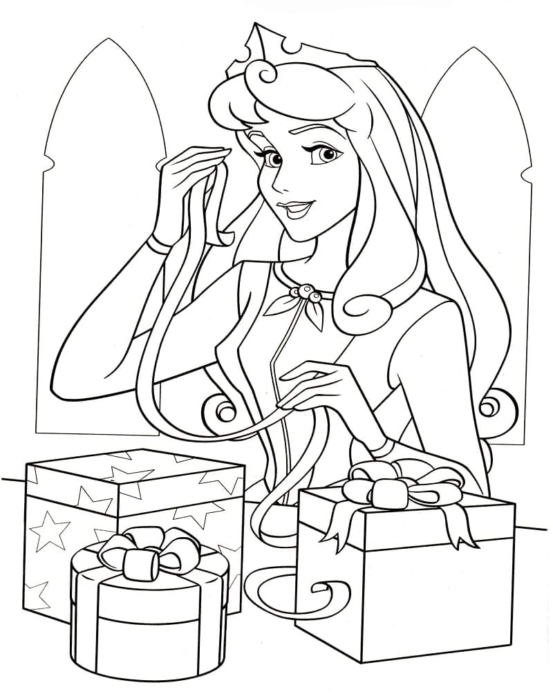 Princesse Aurore avec des Cadeaux coloring page