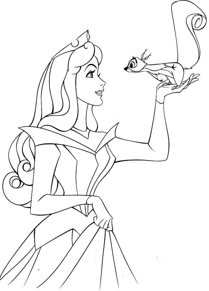 Princesse Aurore et Écureuil coloring page