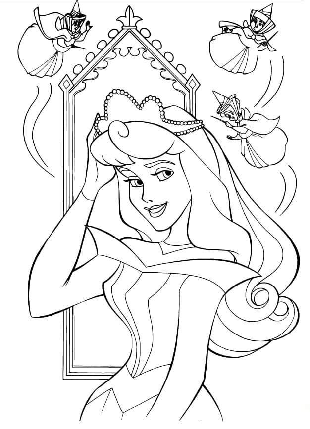 Princesse Aurore et Fées-marraines coloring page