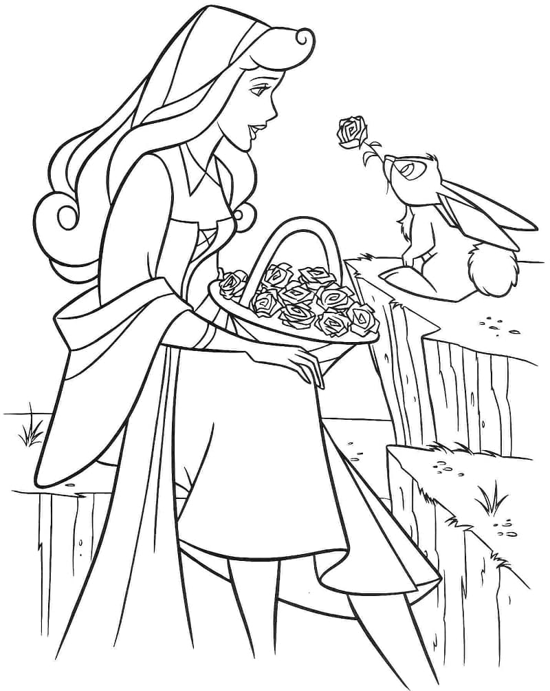 Princesse Aurore et Lapin coloring page