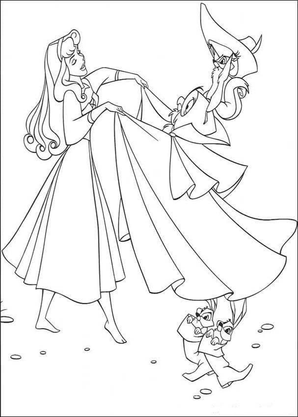 Princesse Aurore et Petits Animaux coloring page