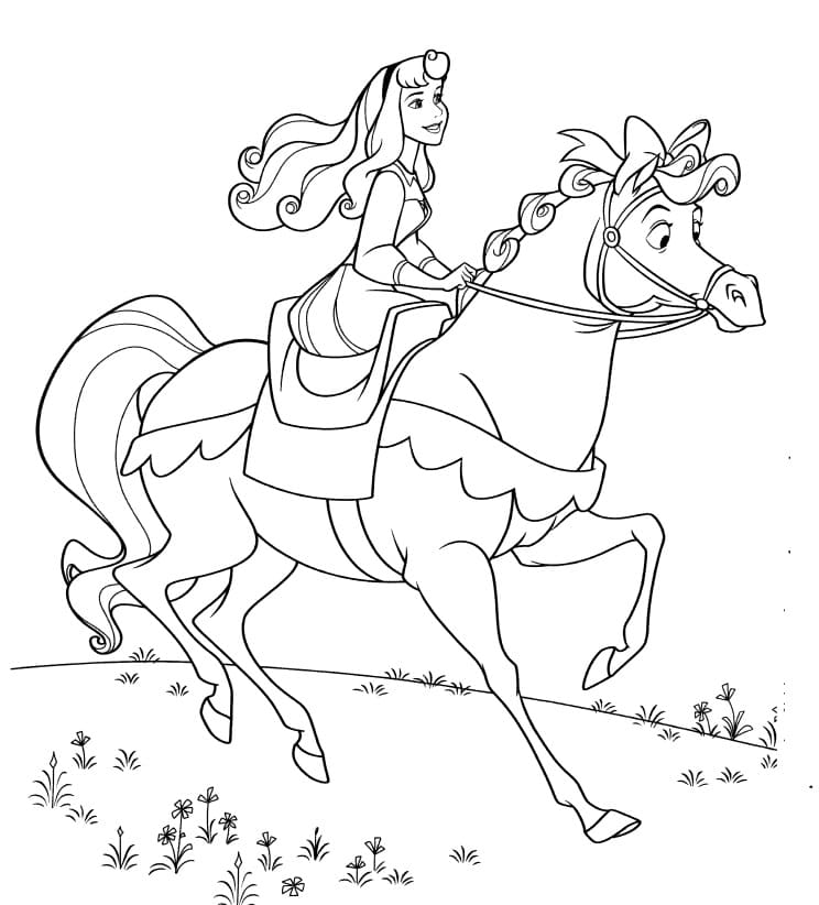 Princesse Aurore Monte à Cheval coloring page
