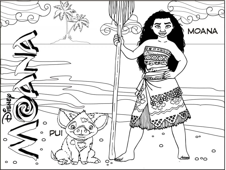 Pua et Vaiana coloring page
