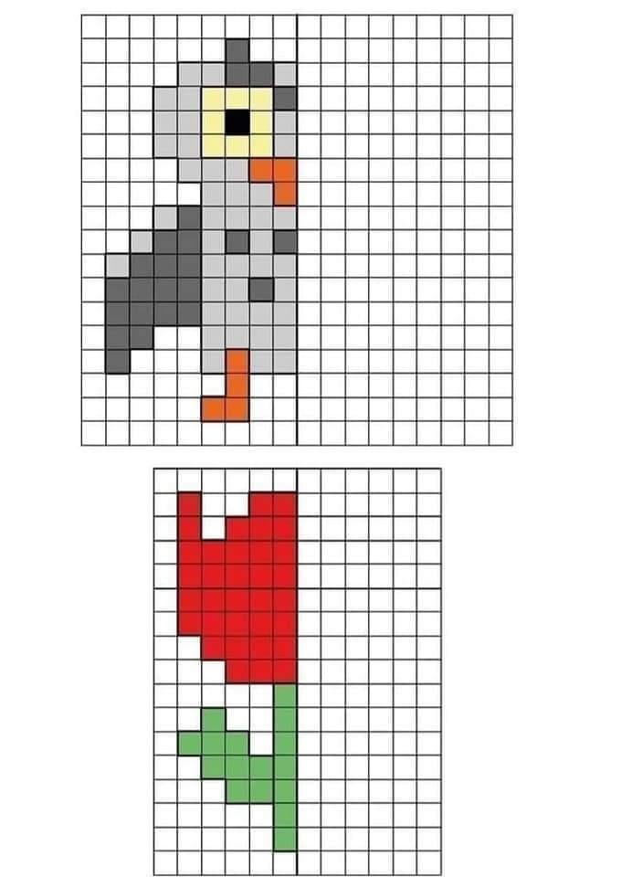 Quadrillage Pingouin et Rose coloring page