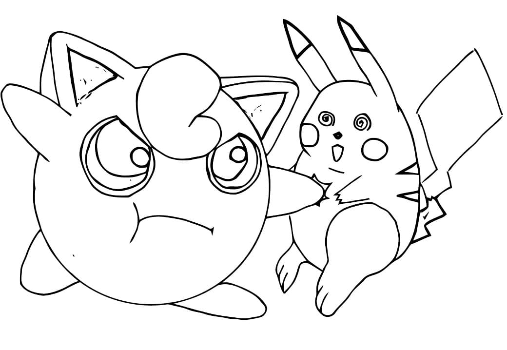 Rondoudou et Pikachu coloring page