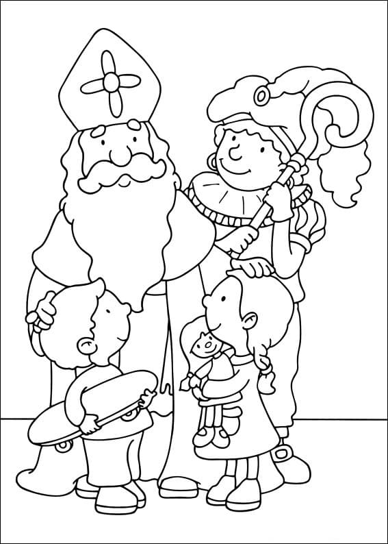Saint Nicolas et Enfants coloring page
