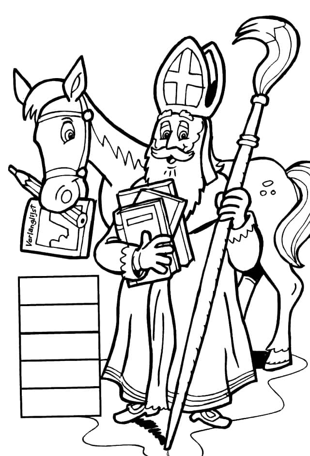 Saint Nicolas et Son Cheval coloring page
